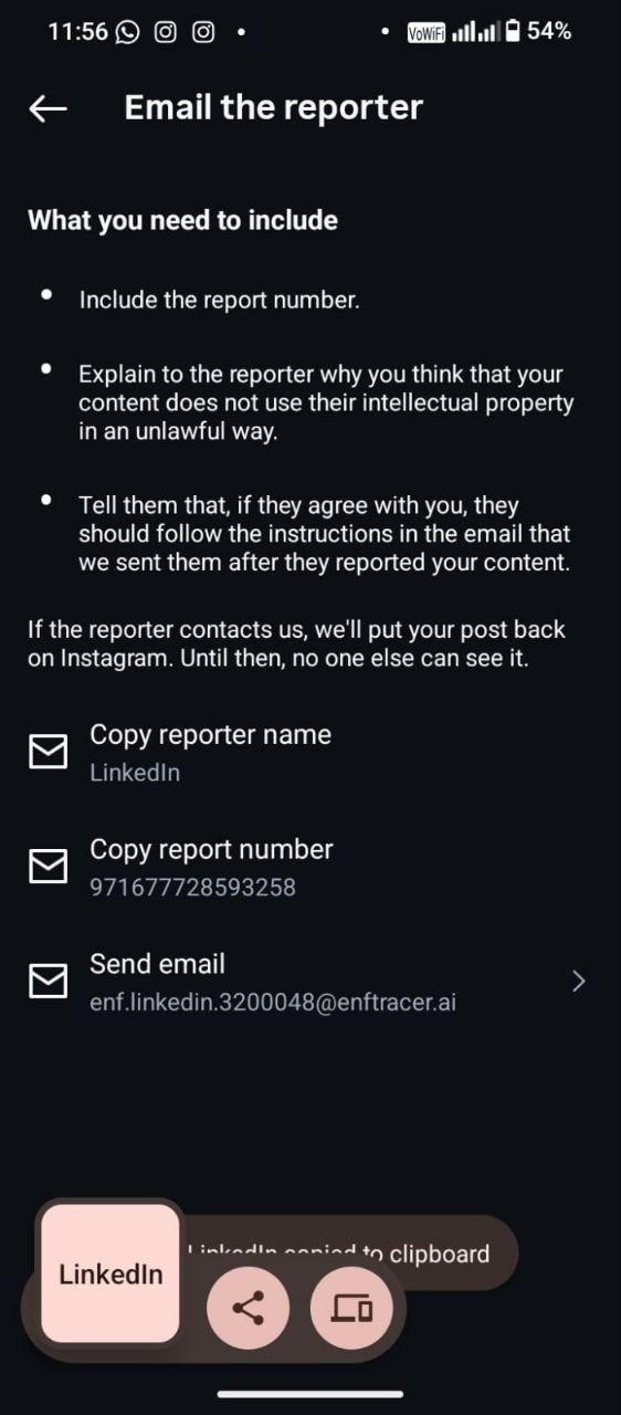 Instagram report or restriction screenshot